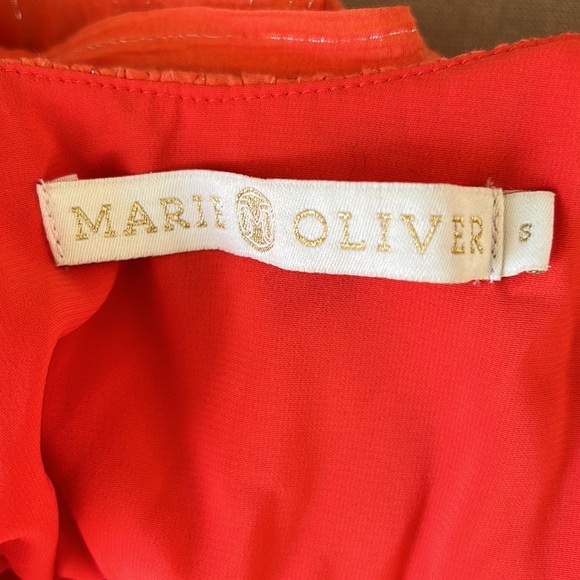 Marie Oliver Kinley Ruffle Orange Metallic Silver Tie Bow Detail Maxi Dress - S - Picture 11 of 13